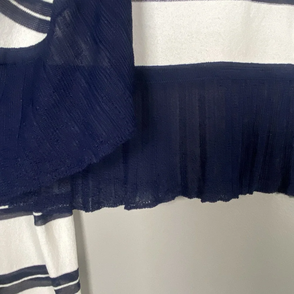 Boston Proper Ivory Ruffled Nautical Ruffle Edge Striped Cardigan Sweater Size S
